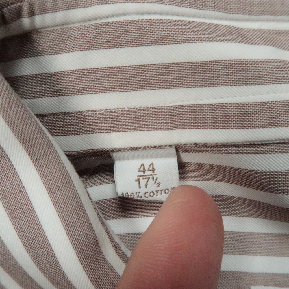 Brioni Shirt Men XL 17.5 Brown White Striped Long Sleeve Button Up - Picture 4 of 11